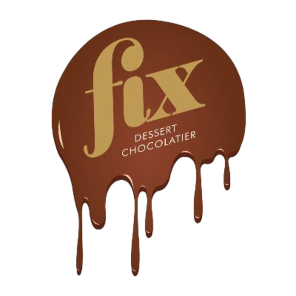 Chocolate logo with 'fix' and 'DESSERT CHOCOLATIER' text on a white background